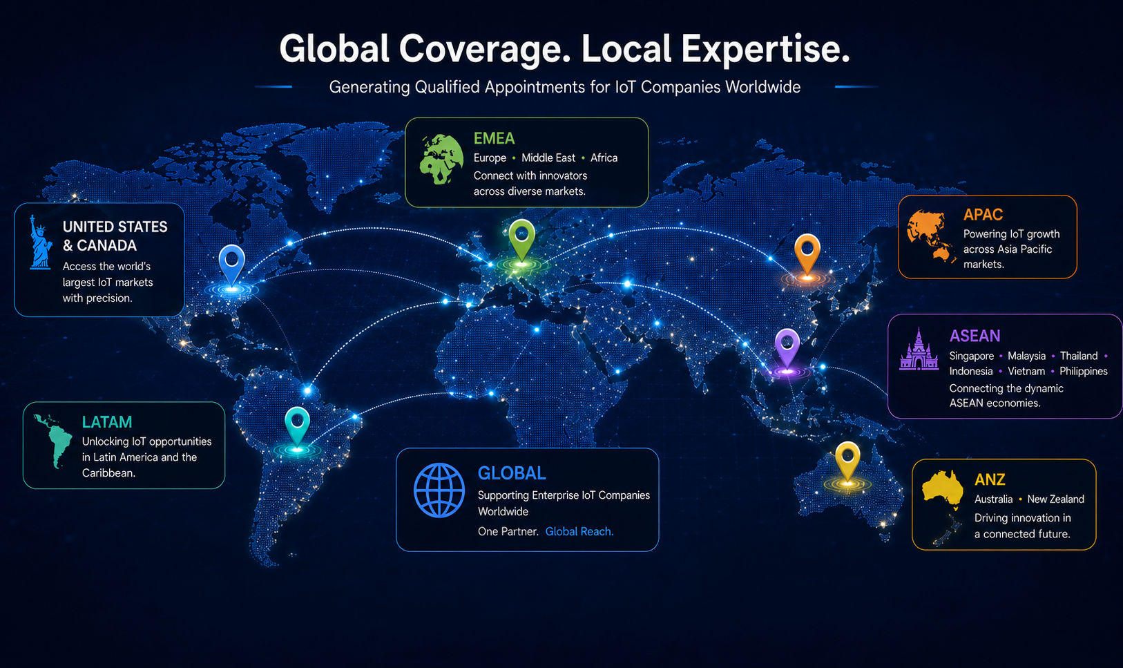 Global coverage map showing LeadsQube regions